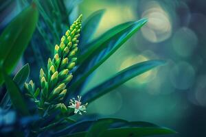 a green plant with a flower on it photo