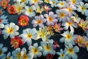 Many Flowers Floating in Water Background photo