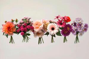 A Row of Different Colored Flowers in a Vase Background photo