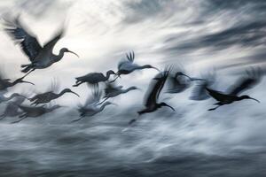 Birds Flying over Ocean Background photo