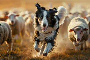 Dog Running with Herd of Sheep Background photo