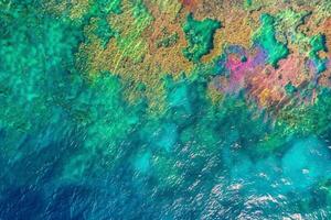 Aerial View of Ocean with Colorful Coral Background photo