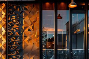 Building with Large Window and Metal Wall Background photo