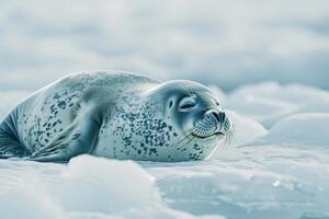 Seal Lying on Ice in Snow Background photo
