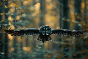Owl Flying in the Forest Background photo