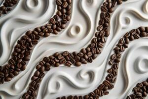 Coffee Beans and Wavy Pattern on a White Background photo