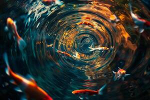 Fish Swimming in Circular Pool with Spiral Background photo