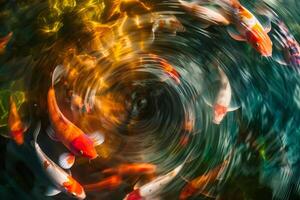Group of Koi Fish Swimming in Circular Pattern Background photo