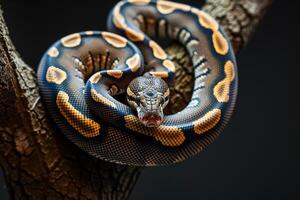 Ball Python Sitting on a Tree Branch Background photo