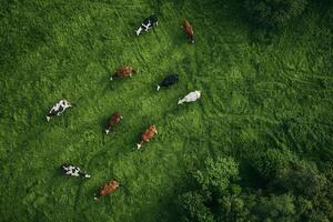 Herd of Cows Grazing in a Field Background photo