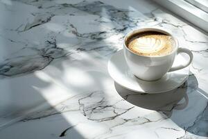 Cup of Coffee on Marble Countertop Background photo
