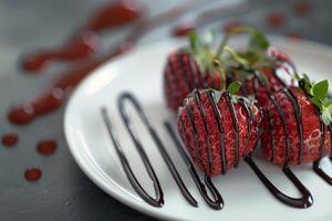 Plate with Strawberries on Background photo
