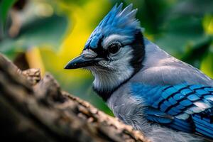 Blue Jay Perched on Branch with Natural Background photo