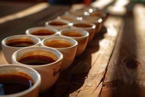 A Row of Coffee Cups on a Table photo