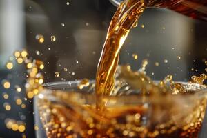 Glass of Cola Being Poured into a Glass photo