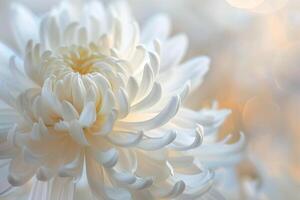 White Chrysanthemum Flower with Bokeh Effect Background photo