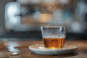 A Glass of Beer is Sitting on a Saucer Background photo