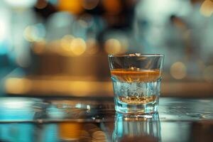 A Shot Glass Sitting on a Bar Counter Background photo