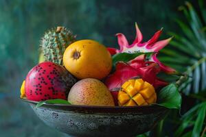 A Bowl Filled with Different Types of Fruit Background photo