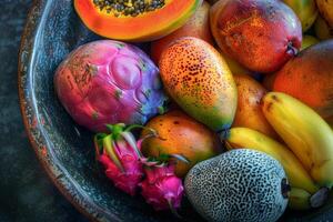 A Bowl of Fruit with Different Types of Fruit Background photo