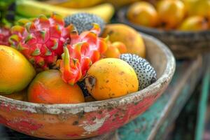 A Bowl of Fruit on a Table Background photo
