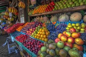 A Fruit Stand with Many Different Types of Fruit Background photo