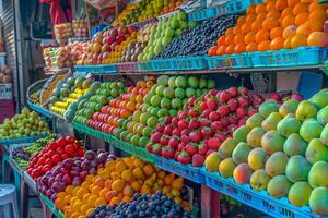 A Fruit Stand with Many Different Types of Fruit Background photo