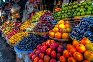 A Fruit Stand with Many Different Types of Fruit Background photo