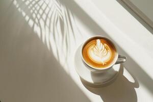 A Cup of Coffee on a Table with a Shadow photo