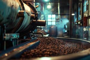 Coffee Beans Being Processed in a Factory with Background photo