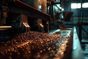 Coffee Beans Being Processed in a Factory with Background photo
