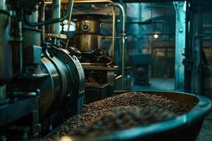 Coffee Beans Being Processed in a Factory with Background photo