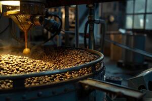 A Machine Pouring Beans into a Large Container with Background photo