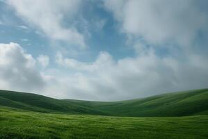 A Grassy Field with Sky and Clouds with Background photo