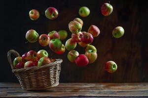 A Basket Full of Apples on a Table Background photo