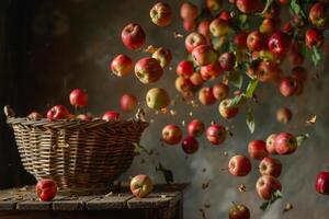 A Basket Full of Apples on a Table Background photo