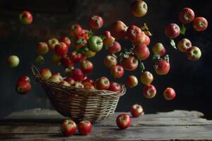 A Basket Full of Apples on a Table Background photo