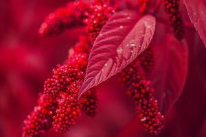 Red berries on plant with background photo