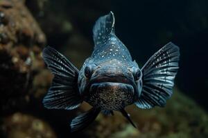 A Black and White Fish with a Large Head, Nature Background photo