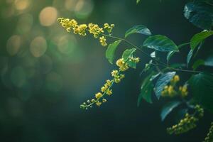 Yellow Flowers on a Tree with a Blurry Background photo