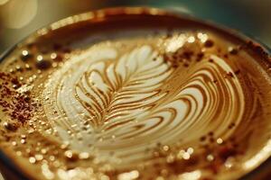 of a latte with a leaf design background photo
