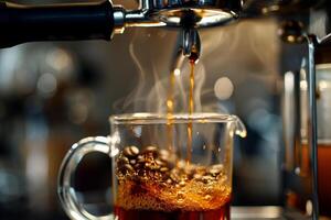 Coffee Machine Pouring Coffee into a Glass Background photo