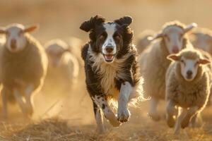 Dog Running with Herd of Sheep Background photo