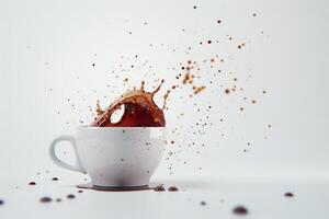Coffee Splash in Cup on White Background photo