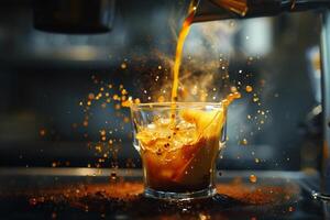 Coffee Being Poured into Glass Background photo