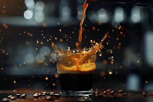 Glass of Coffee Being Poured into Glass Background photo