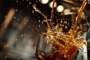 Glass of Cola Being Poured into Glass Background photo