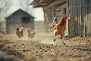 Chickens Running in Dirt near Barn Background photo