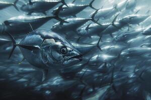 Large Group of Fish Swimming in Ocean Background photo