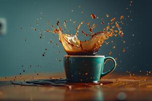 A cup of coffee is splashing water, background photo